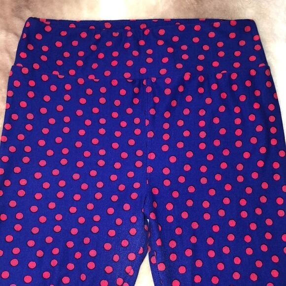 LuLaRoe SML Regular One Size Royal Blue Coral Polka Dot  Leggings - Picture 4 of 8
